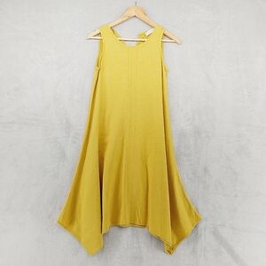 Cynthia Rowley Mustard Yellow Linen-Blend Asymmetrical Hem Dress P852